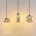 Lucande Wilja hanging light, three-bulb, amber