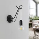 Lucande Jorna wall lamp in black, grey cable