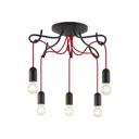 Lucande Jorna ceiling lamp, 5-bulb, red cable