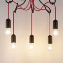 Lucande Jorna ceiling lamp, 5-bulb, red cable