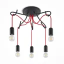 Lucande Jorna ceiling lamp, 5-bulb, red cable