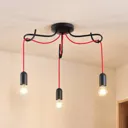 Lucande Jorna ceiling lamp, 3-bulb, red cable