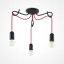 Lucande Jorna ceiling lamp, 3-bulb, red cable