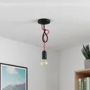 Lucande Jorna hanging light, one-bulb, red cable