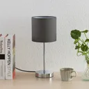 Lindby Leokadia table lamp, chrome and grey