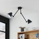 Lucande Phina ceiling light in black, 2-bulb