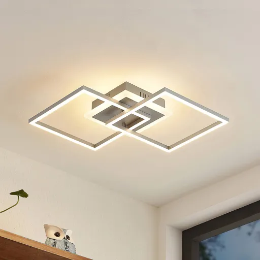 Lindby Fjardo LED ceiling lamp CCT squares, silver
