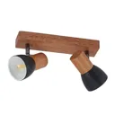 Lindby Tonja ceiling spotlight with wood, two-bulb