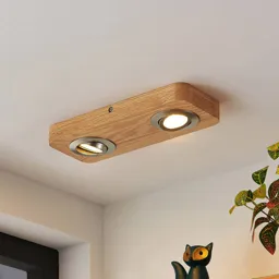 Lindby Mikari LED ceiling light in wood, 2-bulb