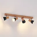 Lindby Tonja ceiling spotlight with wood four-bulb