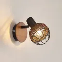 Lindby Nermina rattan spotlight, cage, one-bulb