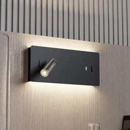 Lucande Kimo LED wall lamp angular black, USB slot