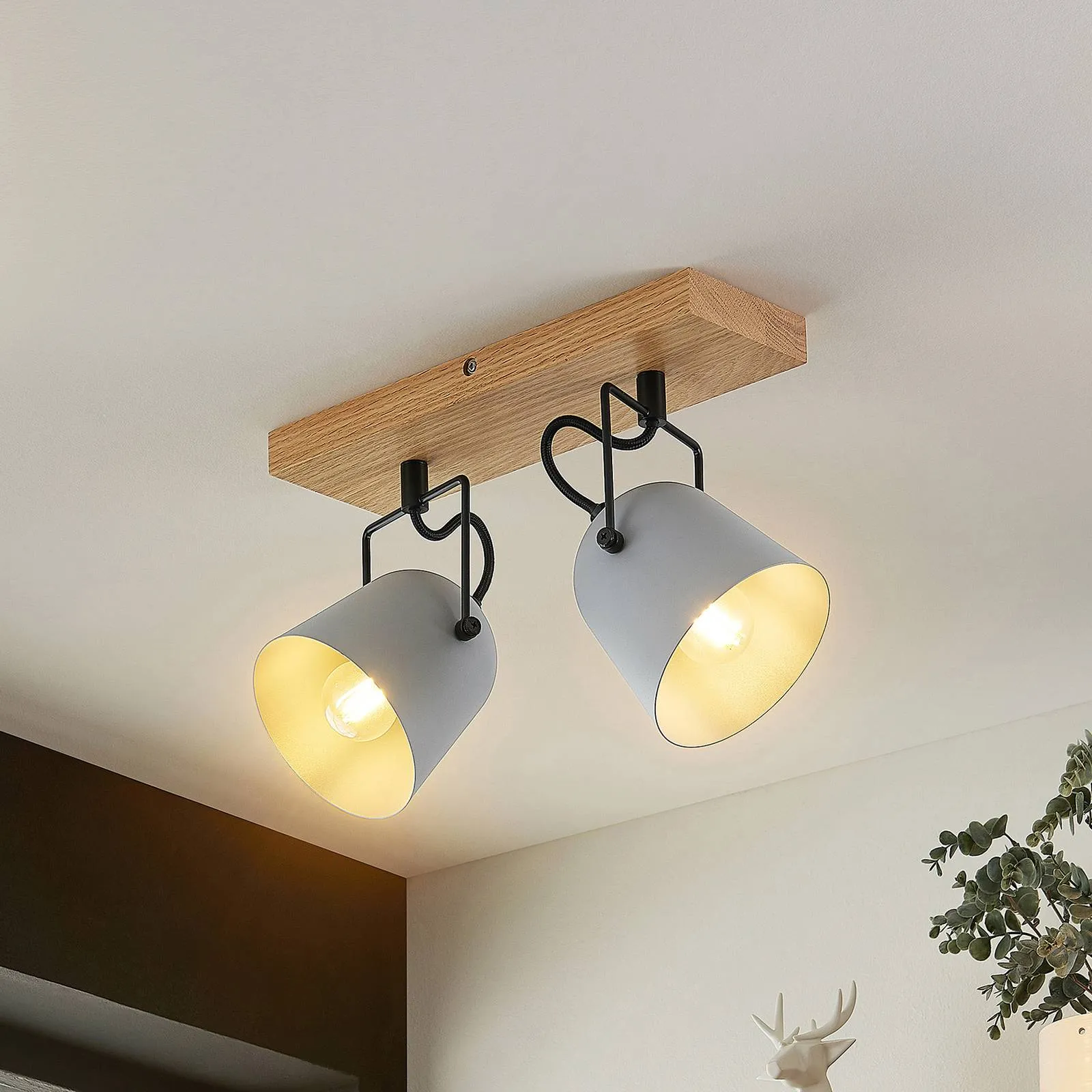 Lindby Adalin ceiling light, two-bulb, grey