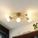 Lindby Elaina LED ceiling lamp 5-bulb long, brass
