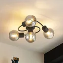 Lindby Ciala LED ceiling light, 4-bulb black/smoke