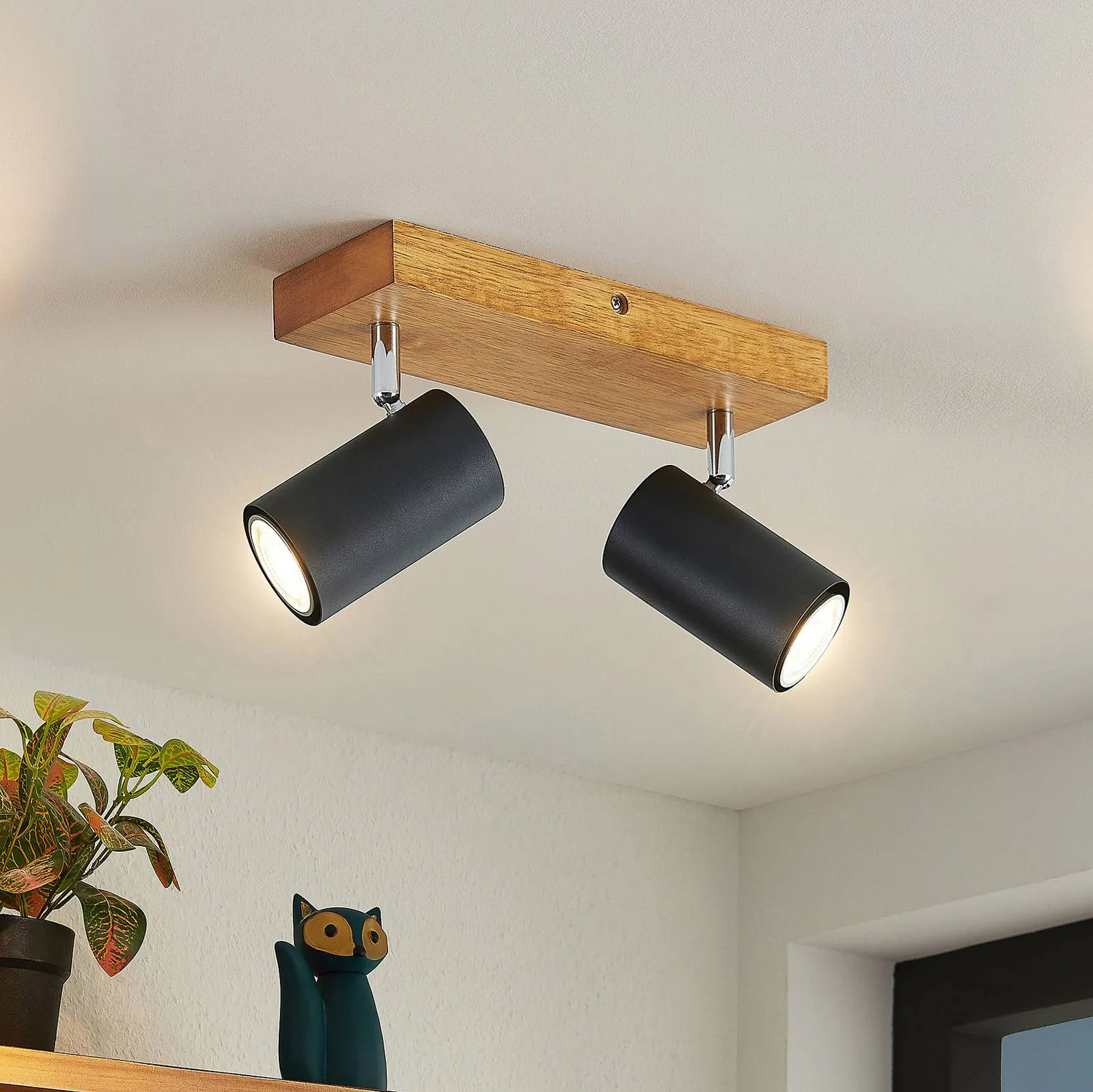 Lindby Maniva ceiling spotlight, two-bulb black