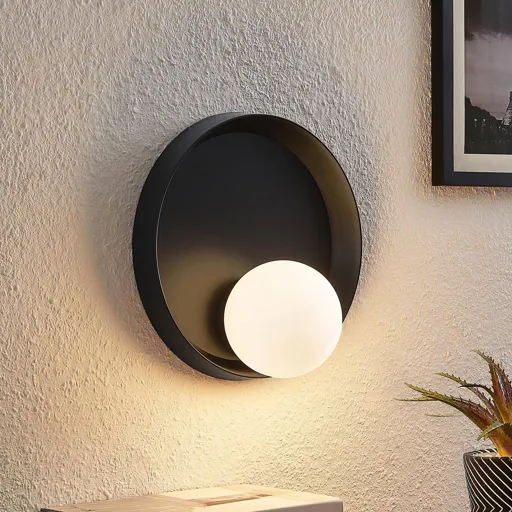 Lucande Andelina wall light, round, black