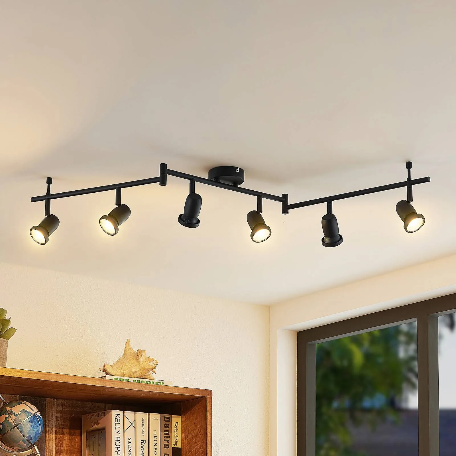 ELC Simano LED ceiling spotlight, black, 6-bulb