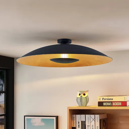 Lindby Narisara ceiling lamp, black and gold 80 cm