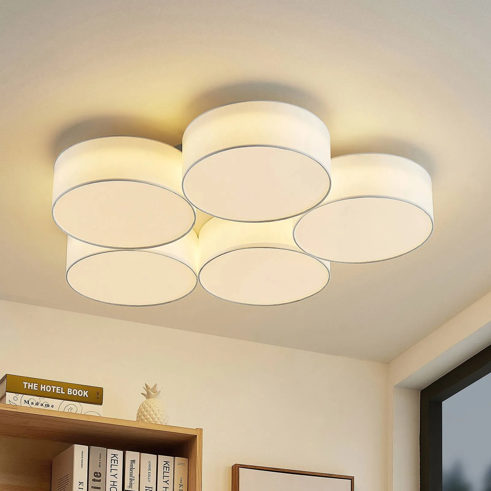 Lindby Janita LED fabric ceiling lamp 5-bulb white