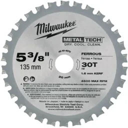 Milwaukee Endurance Metal Steel Cutting Circular Saw Blade - 135mm, 30T, 20mm