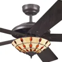 Comet T ceiling fan with a Tiffany-style lampshade