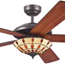 Comet T ceiling fan with a Tiffany-style lampshade