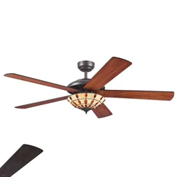 Comet T ceiling fan with a Tiffany-style lampshade