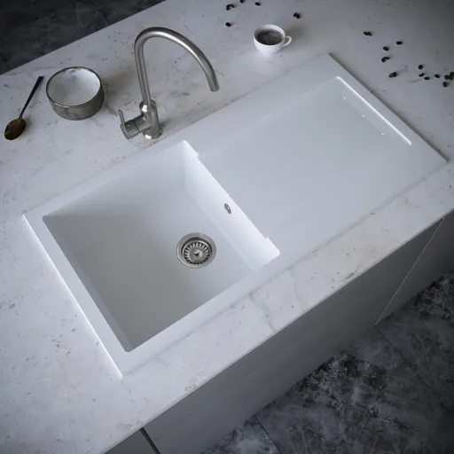 Sauber Matt White Composite Single Bowl Kitchen Sink - 1000 x 500mm