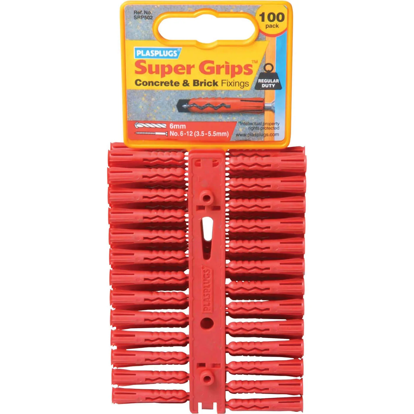 Plasplugs Regular Duty Super Grips Concrete and Brick Fixings - RED, Pack of 100