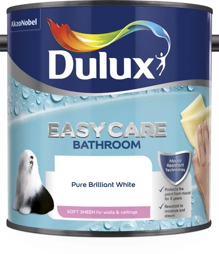 Dulux Easycare Washable & tough Pure brilliant white Soft sheen Emulsion paint, 2.5L