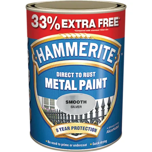 Hammerite Smooth Finish Metal Paint - Silver, 997ml