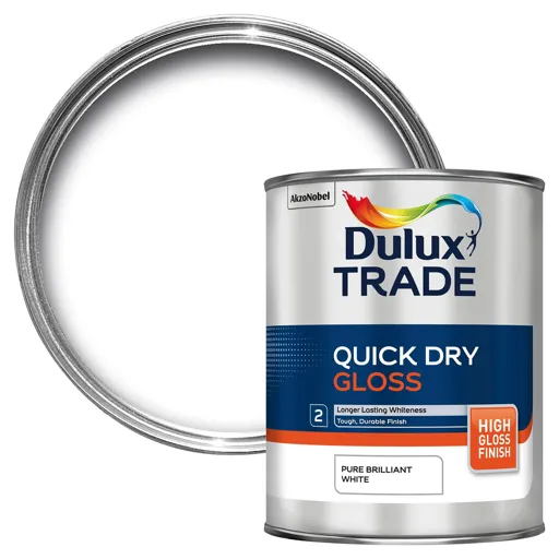 Dulux Trade Quickdry Pure brilliant white Gloss Metal & wood paint, 1L