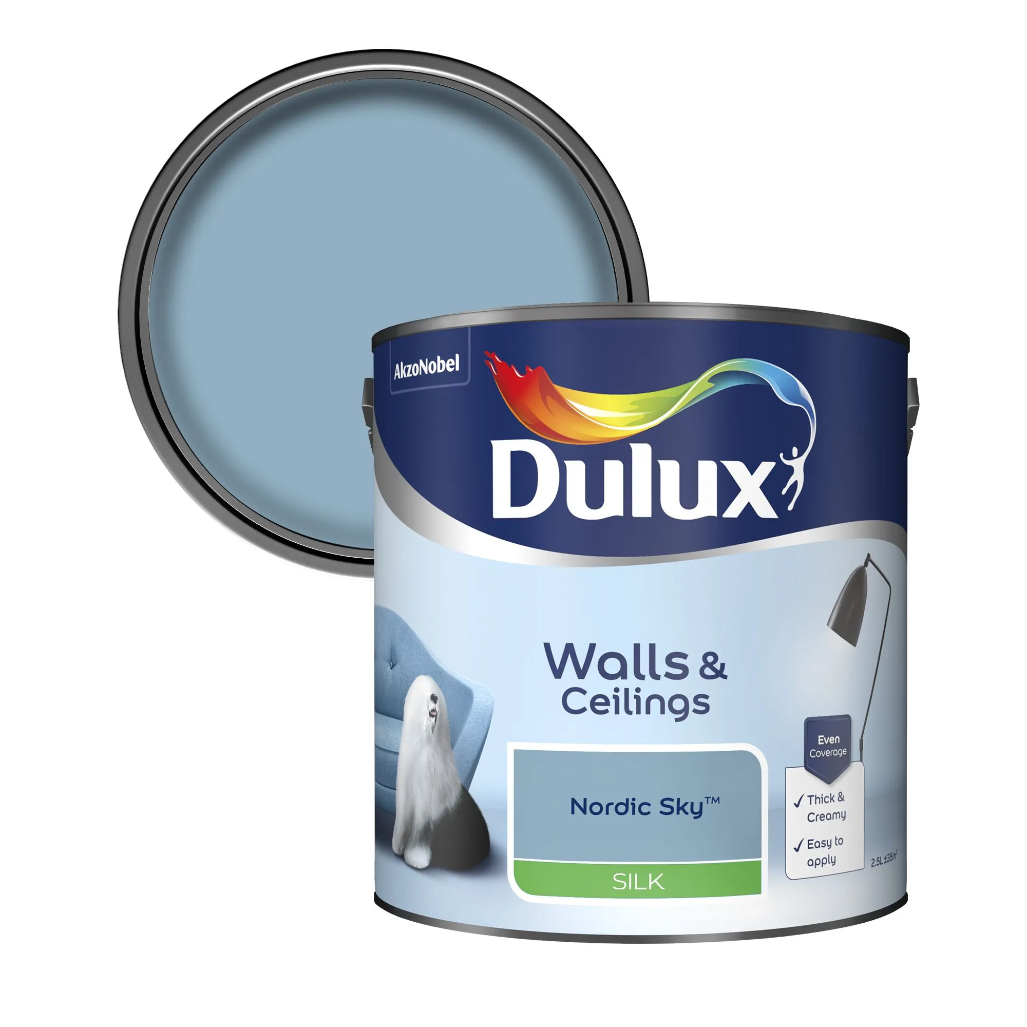 Dulux Nordic sky Silk Emulsion paint, 2.5L