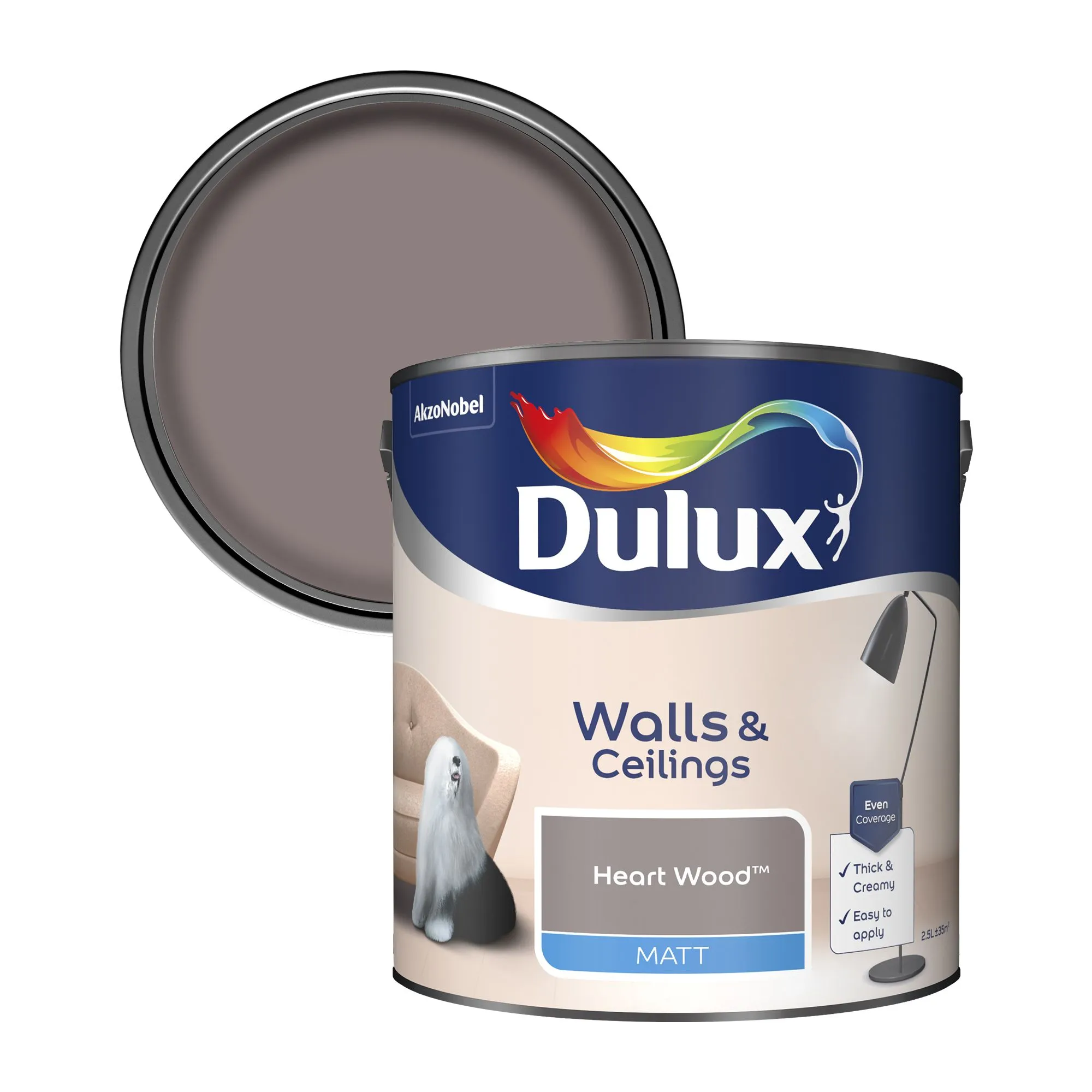 Dulux Standard Heart wood Matt Emulsion paint, 2.5L