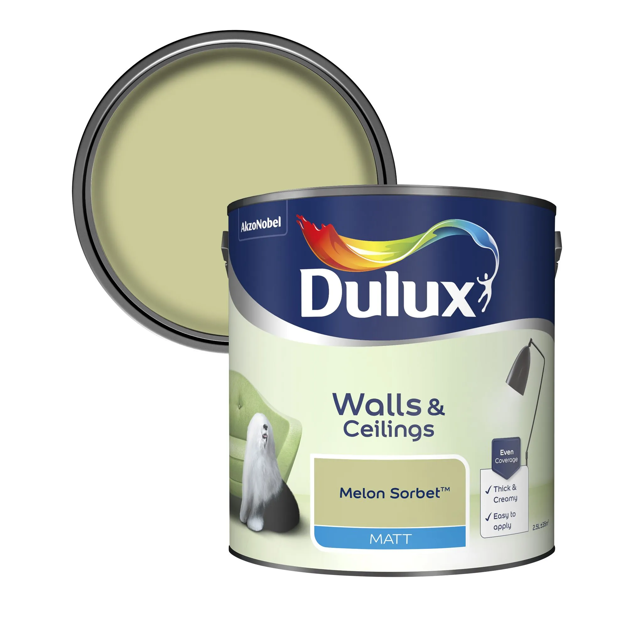 Dulux Standard Melon sorbet Matt Emulsion paint, 2.5L