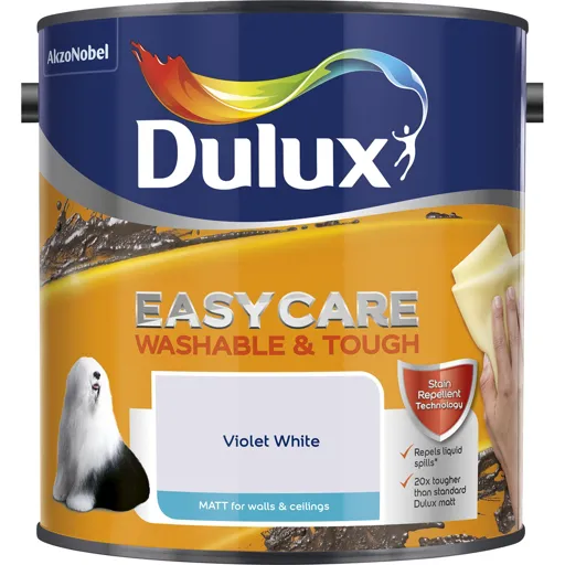 Dulux Easycare Washable & tough Violet white Matt Emulsion paint, 2.5L