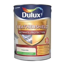 Dulux Weathershield Ultimate protection Magnolia Smooth Matt Masonry paint, 5L