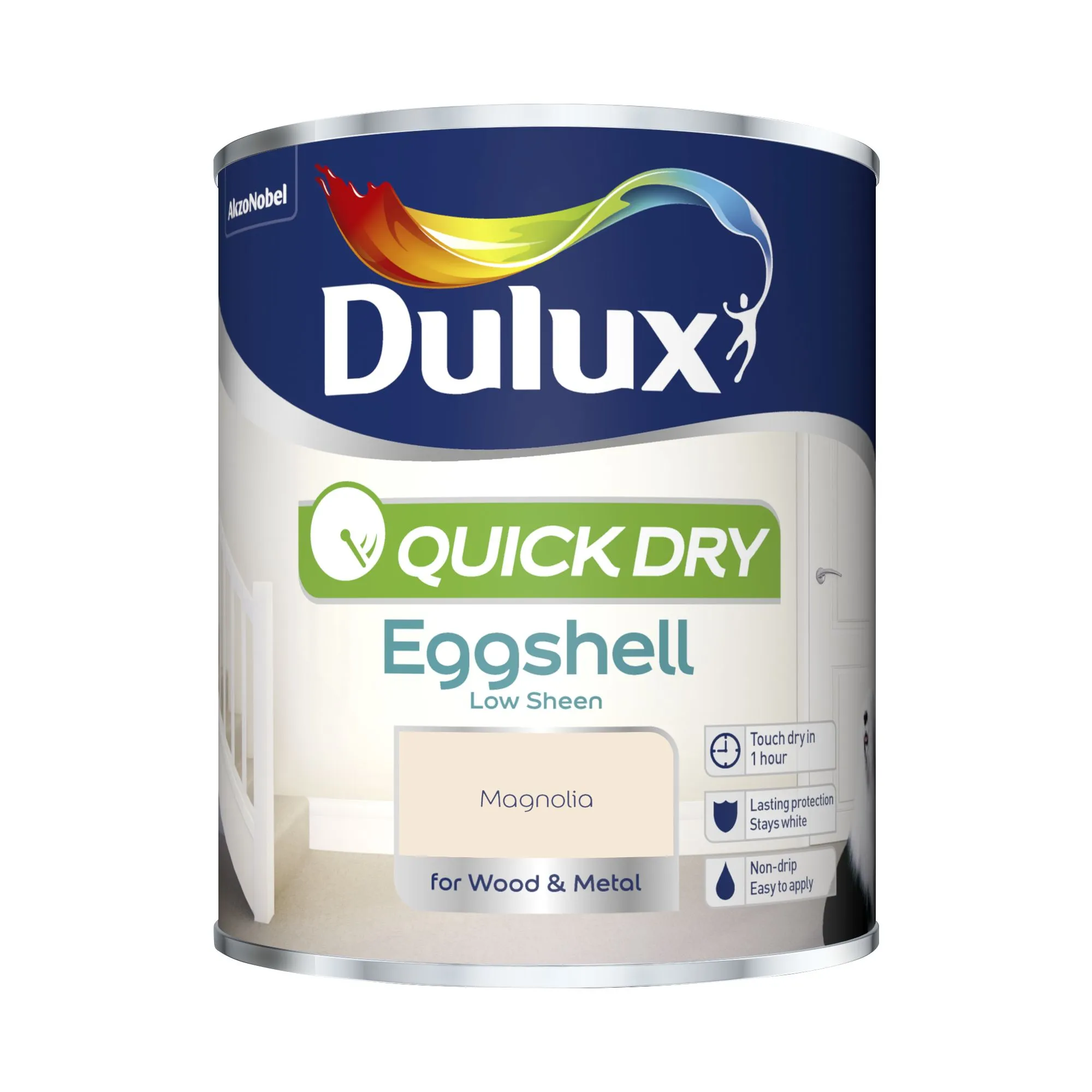 Dulux Quick dry Magnolia Eggshell Metal & wood paint, 0.75L