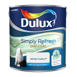 Dulux One coat White cotton Matt Emulsion paint, 2.5L