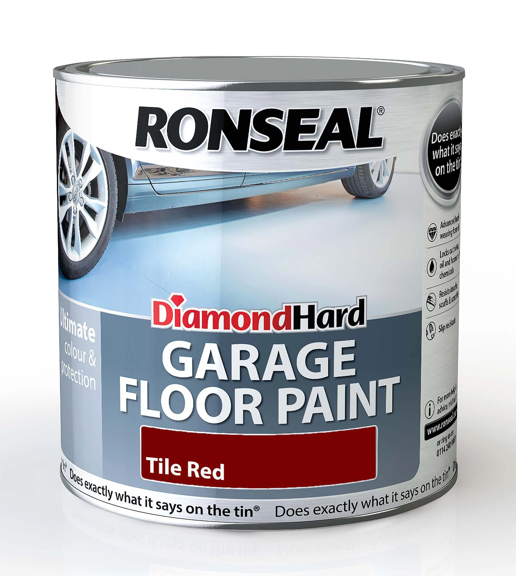 Ronseal Diamond hard Tile red Satin Garage floor paint, 2.5L