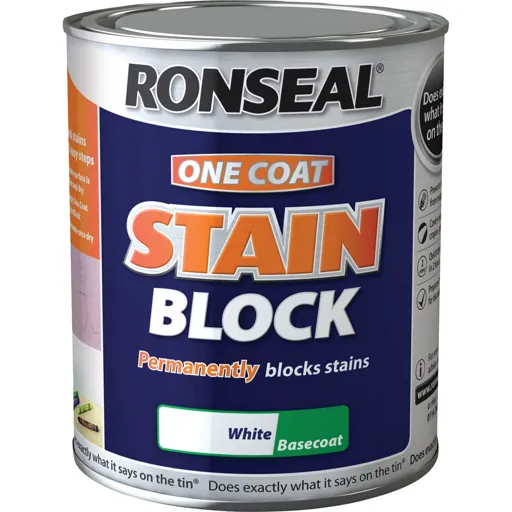Ronseal One Coat Stain Block Paint - White, 750ml