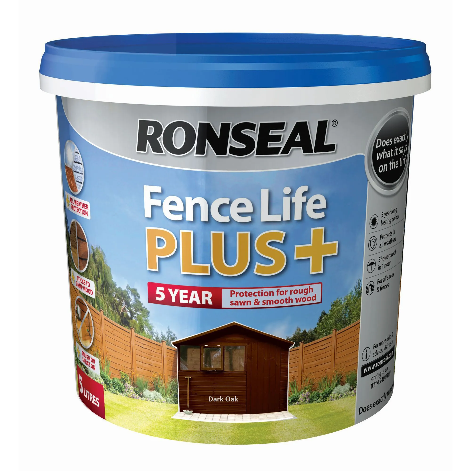 Ronseal Fence life plus Dark oak Matt Fence & shed Treatment 5L
