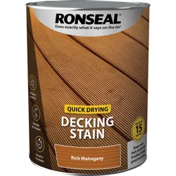 Ronseal Quick Drying Decking Stain - 5l, Rich Mahogany
