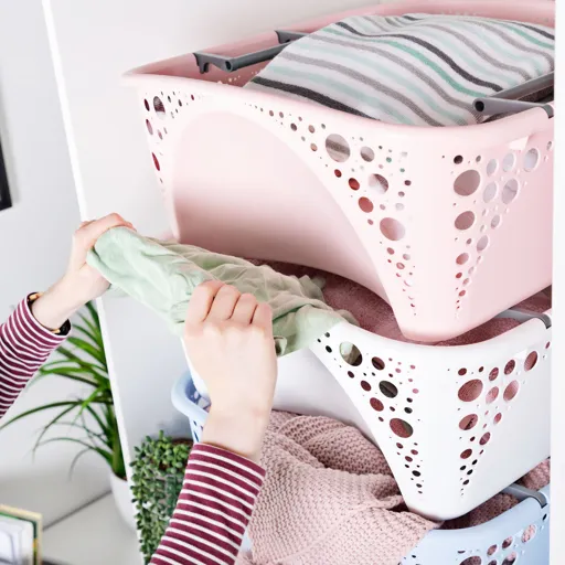 Minky stackable Pink 40L Laundry basket (H)28cm (W)61cm (D)50cm