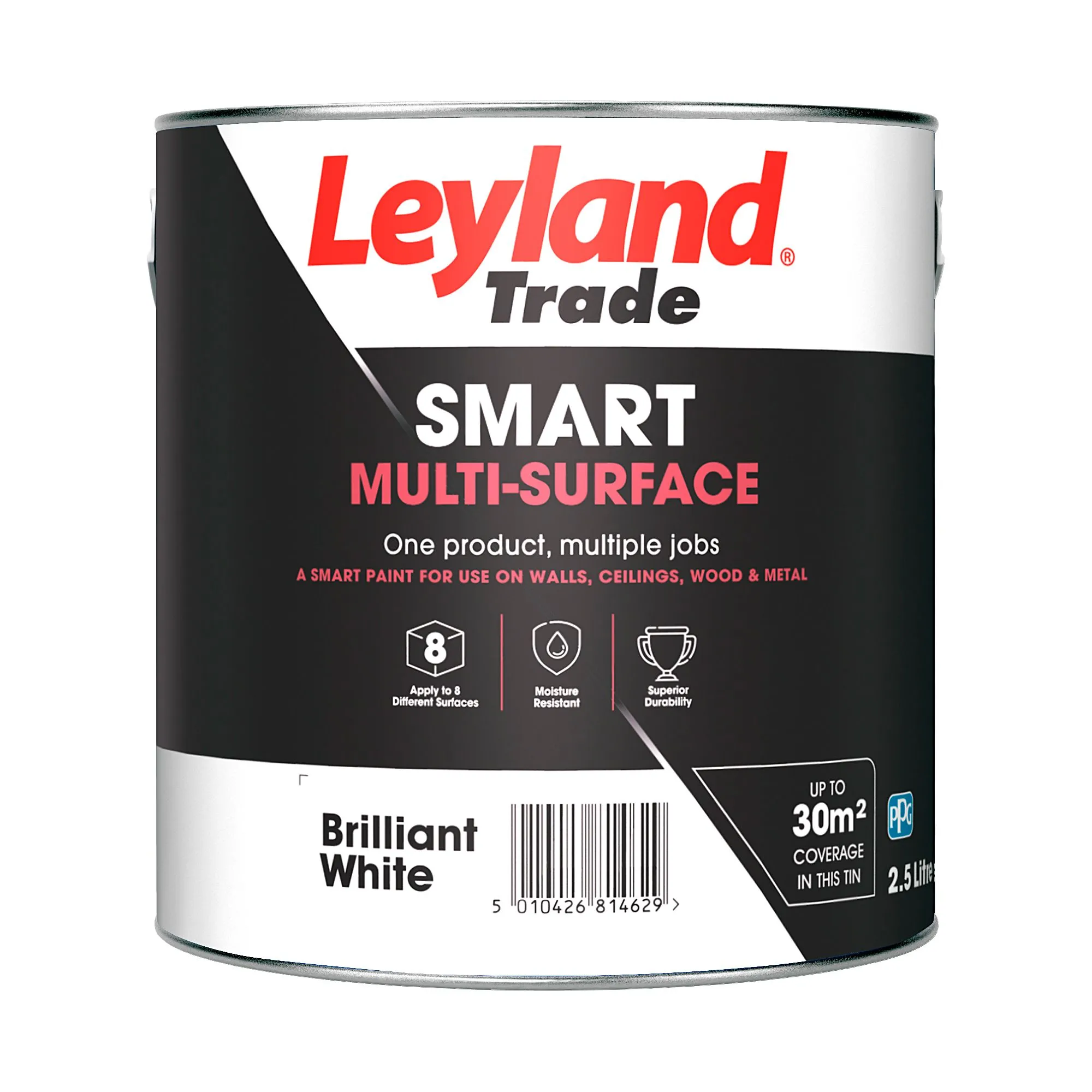 Leyland Trade Smart Brilliant white Mid sheen Multi-surface paint, 2.5L