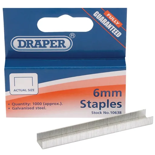 Draper Steel Staples for 10637 Hand Tacker - 6mm, Pack of 1000