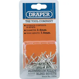 Draper Aluminium Pop Rivets - 2.4mm, 7mm, Pack of 50