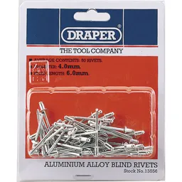 Draper Aluminium Pop Rivets - 4mm, 5.6mm, Pack of 50