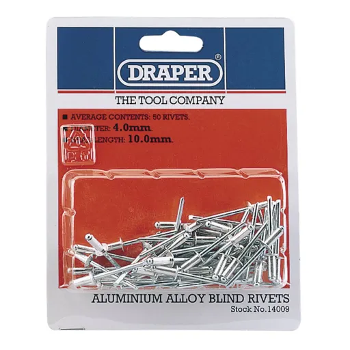 Draper Aluminium Pop Rivets - 4mm, 10mm, Pack of 50
